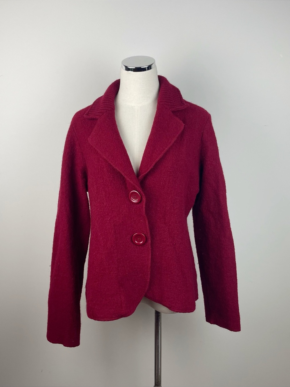 Jane Ashley Red Wool Button Front Collared Jacket Women XL Extra Large